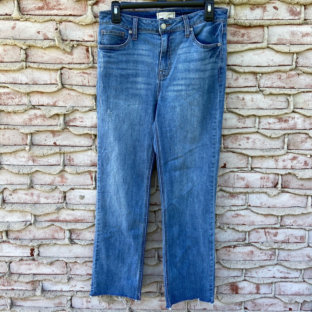 Straight-Leg Frayed Blue Jeans